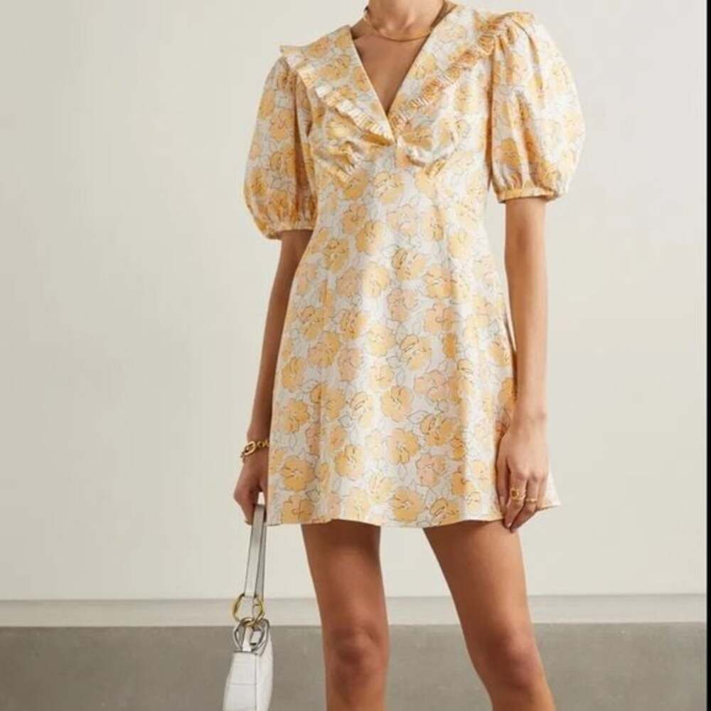 RIXO Floral Puff Sleeve Mini Dress | Yellow Floral